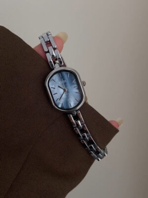 004.2 Dainty Blue Mother of Pearl Face Silver Bracelet Watch