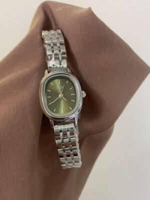 080-5 Minimalist Emerald Green Oval Face Silver Bracelet Watch