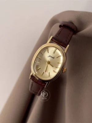 womens-watch202-2 Vintage Oval Gold/Silver Face Black/Brown Leather Watch